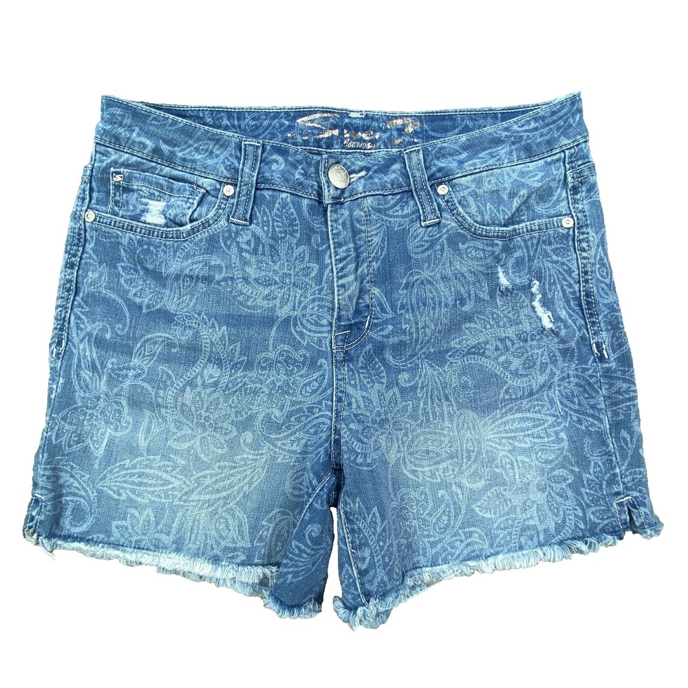 Seven 7 Shorts Women 16 Floral Paisley Light Wash Stretch Bermuda Boho Retro Y2K